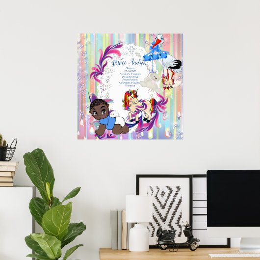Baby Boy Bubbles & Unicorns Poster (Thuiskantoor)