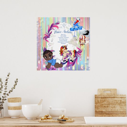 Baby Boy Bubbles & Unicorns Poster (Keuken)