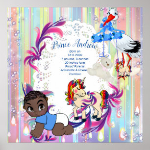Baby Boy Bubbles & Unicorns Poster
