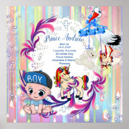 Baby Boy Bubbles & Unicorns Poster
