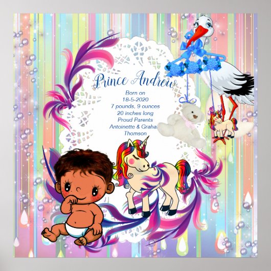 Baby Boy Bubbles & Unicorns Poster (Voorkant)