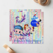 Baby Boy Bubbles & Unicorns Vlinder Uitnodiging (Voorkant / Achterkant in situ)