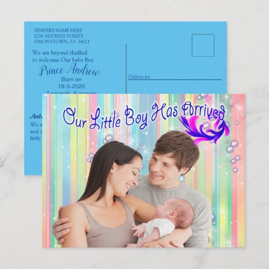 Baby Boy Bubbles & Unicorns zijn ontstaan Briefkaart (Voorkant / Achterkant)