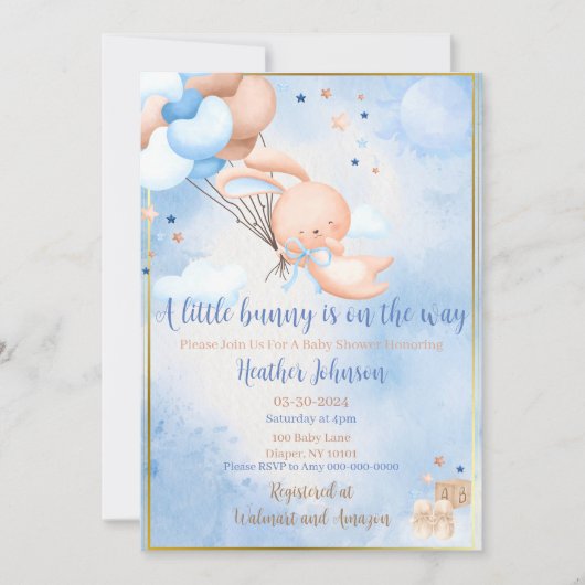 Baby Boy Bunny Baby Borrel Kaart (Voorkant)