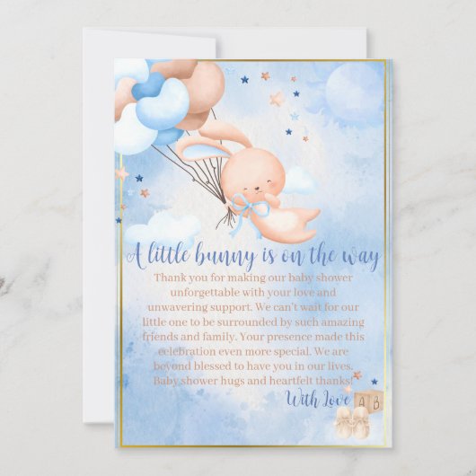 Baby Boy Bunny Baby shower Bedankkaart (Voorkant)
