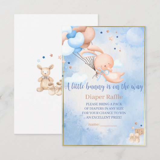 Baby Boy Bunny Baby shower Luier Raffle Informatiekaartje (Voorkant / Achterkant)