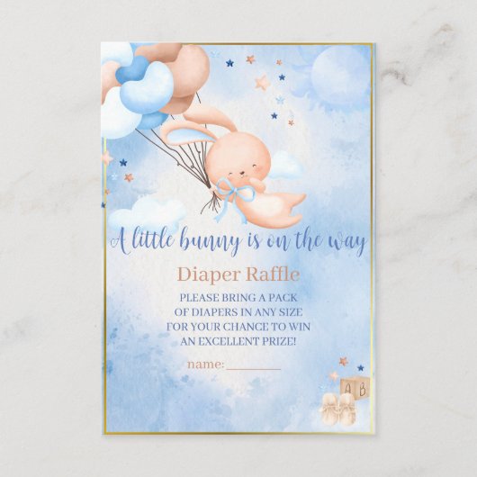 Baby Boy Bunny Baby shower Luier Raffle Informatiekaartje (Voorkant)