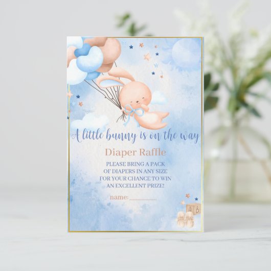 Baby Boy Bunny Baby shower Luier Raffle Informatiekaartje (Staand voorkant)