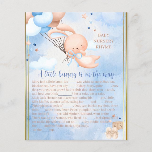Baby Boy Bunny Baby shower spel (Voorkant)
