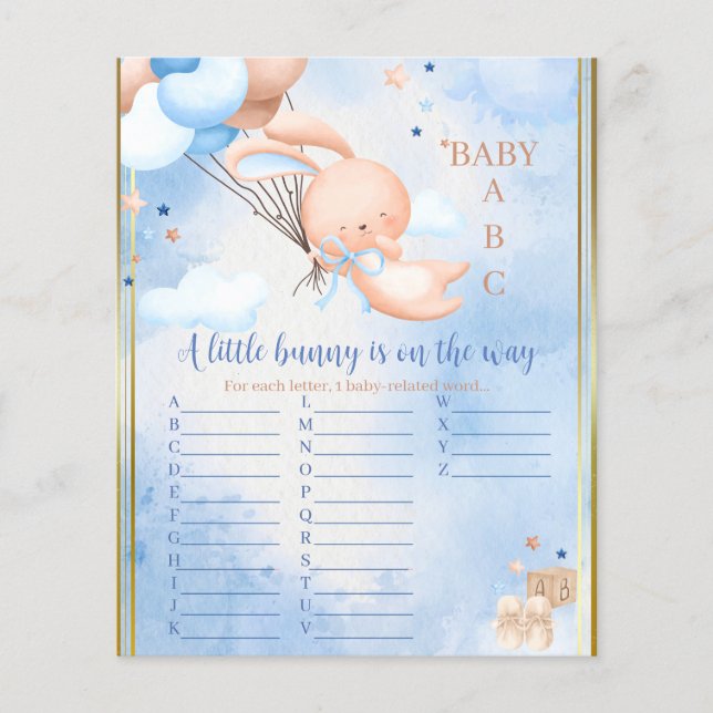 Baby Boy Bunny Baby Shower Spel (Voorkant)