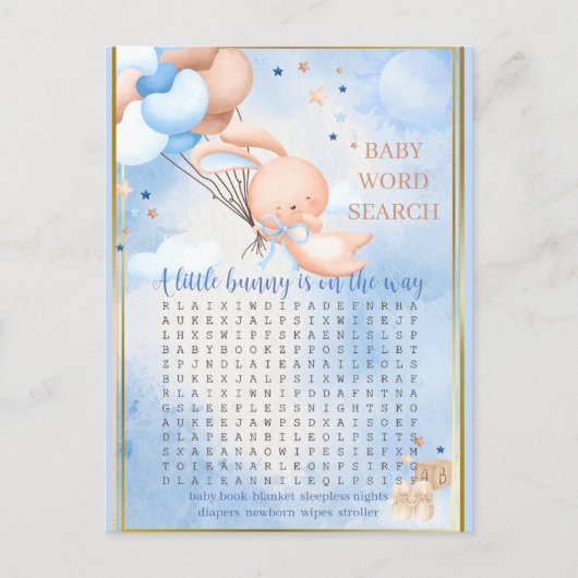 Baby Boy Bunny Baby shower spel Briefkaart (Voorkant)