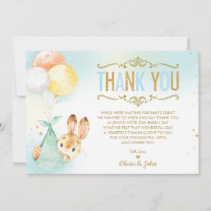 Baby Boy Bunny Balloons Baby shower Sprinkle Bedankkaart