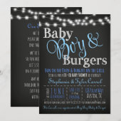 Baby Boy Burgers BBQ Douche Uitnodiging Boek Kaart (Voorkant / Achterkant)
