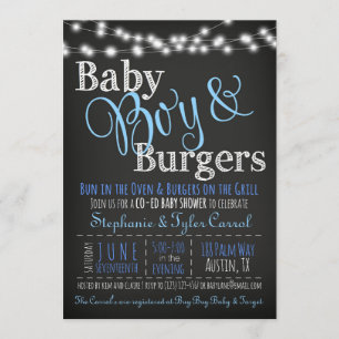 Baby Boy Burgers BBQ Douche Uitnodiging Boek Kaart