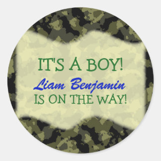 Baby Boy - Camo Thmed Baby shower Ronde Sticker