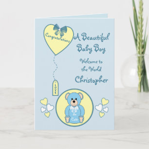 Baby Boy Card tedy beer blauw en geel Kaart