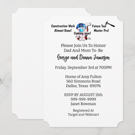 Baby Boy Carpenter Kaart (Voorkant / Achterkant)