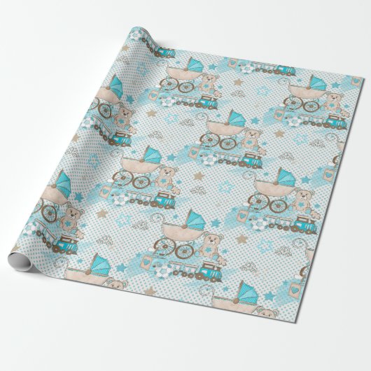  Baby Boy Carriage Cadeaupapier (Uitgerold)