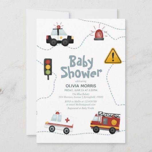 Baby Boy Cars Cute en Modern Baby shower Kaart (Voorkant)