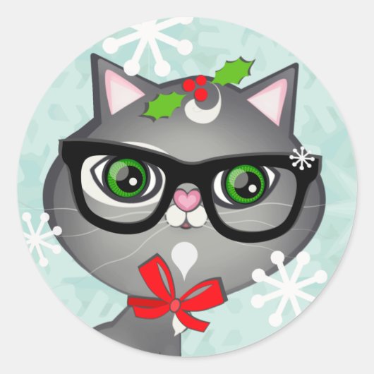 Baby Boy Cat Lover Eerste Kerstmis Stickers (Voorkant)