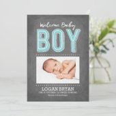 Baby Boy Chalkboard | Aankondiging van geboorte (Staand voorkant)