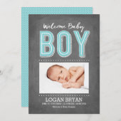 Baby Boy Chalkboard | Aankondiging van geboorte (Voorkant / Achterkant)