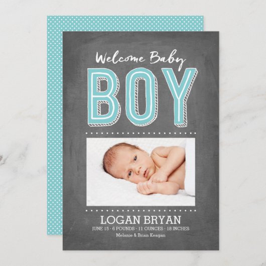 Baby Boy Chalkboard | Aankondiging van geboorte (Voorkant / Achterkant)