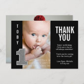 Baby Boy Chevron 1e verjaardag Fotokaart Bedankkaart (Voorkant / Achterkant)