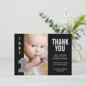 Baby Boy Chevron 1e verjaardag Fotokaart Bedankkaart (Staand voorkant)
