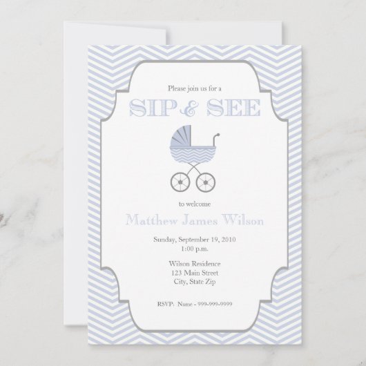 Baby Boy Chevron Sip en zie Uitnodiging (Voorkant)