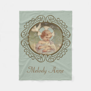 Baby Boy Child Jesus Doves Halo Decorative Border Fleece Deken