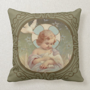 Baby Boy Child Jesus Doves Halo Decorative Border Kussen