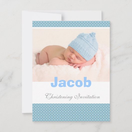Baby boy christenen uitnodiging, blauw, witte polk kaart (Voorkant)