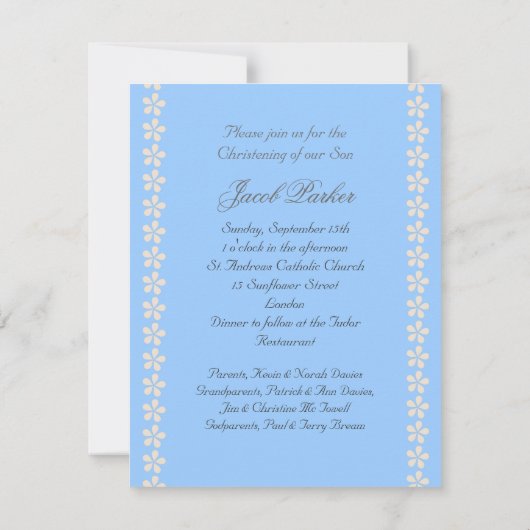Baby boy christenen uitnodiging, blauw, witte polk kaart (Achterkant)