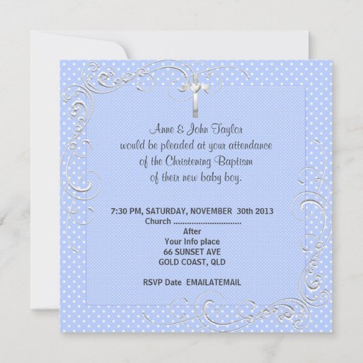 Baby Boy Christening Baptism Blue Polka Dot 2 Aankondiging (Achterkant)