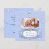 Baby Boy Christening Baptism Blue Polka Dot Aankondiging (Voorkant / Achterkant)