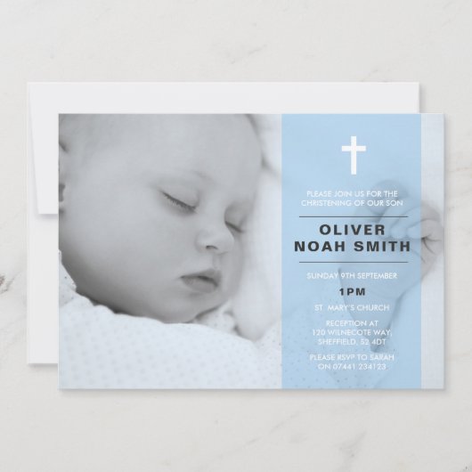 Baby Boy Christening/Baptism Uitnodiging (Voorkant)