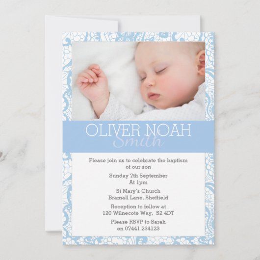 Baby Boy Christening/Baptism Uitnodiging (Voorkant)