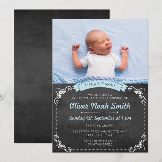 Baby Boy Christening/Baptism Uitnodiging (Voorkant / Achterkant)
