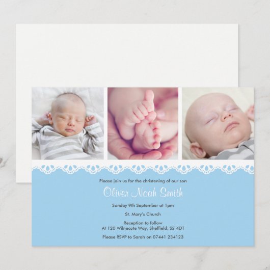 Baby Boy Christening/Baptism Uitnodiging (Voorkant / Achterkant)