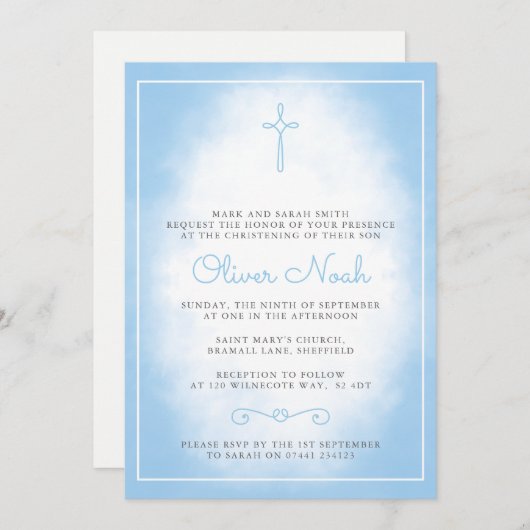 Baby Boy Christening/Baptism Uitnodiging (Voorkant / Achterkant)