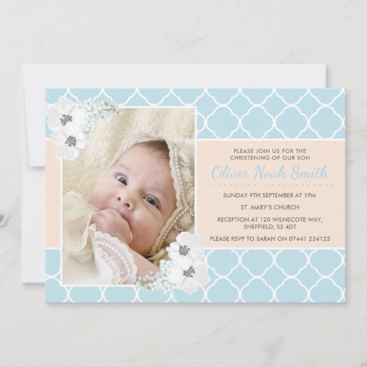 Baby Boy Christening/Baptism Uitnodiging (Voorkant)