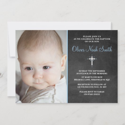Baby Boy Christening/Baptism Uitnodiging (Voorkant)