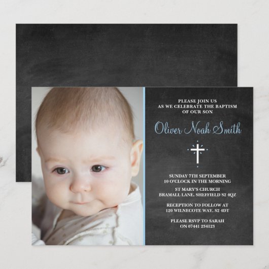 Baby Boy Christening/Baptism Uitnodiging (Voorkant / Achterkant)