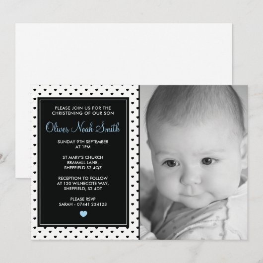 Baby Boy Christening/Baptism Uitnodiging (Voorkant / Achterkant)