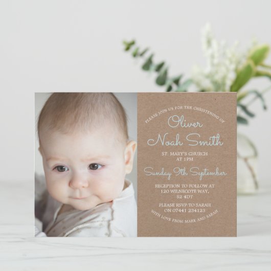 Baby Boy Christening/Baptism Uitnodiging (Staand voorkant)