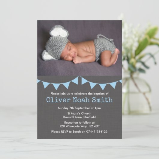 Baby Boy Christening/Baptism Uitnodiging (Staand voorkant)