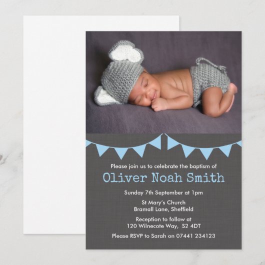 Baby Boy Christening/Baptism Uitnodiging (Voorkant / Achterkant)