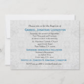 Baby Boy Christening Blue Damask Faux Bow Kaart (Achterkant)