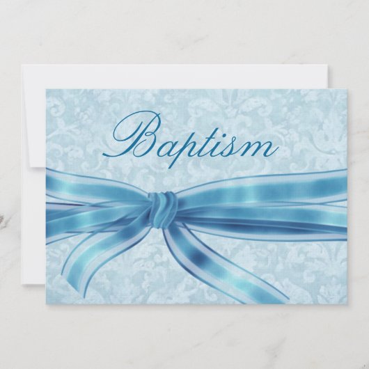 Baby Boy Christening Blue Damask Linen Paper Kaart (Voorkant)